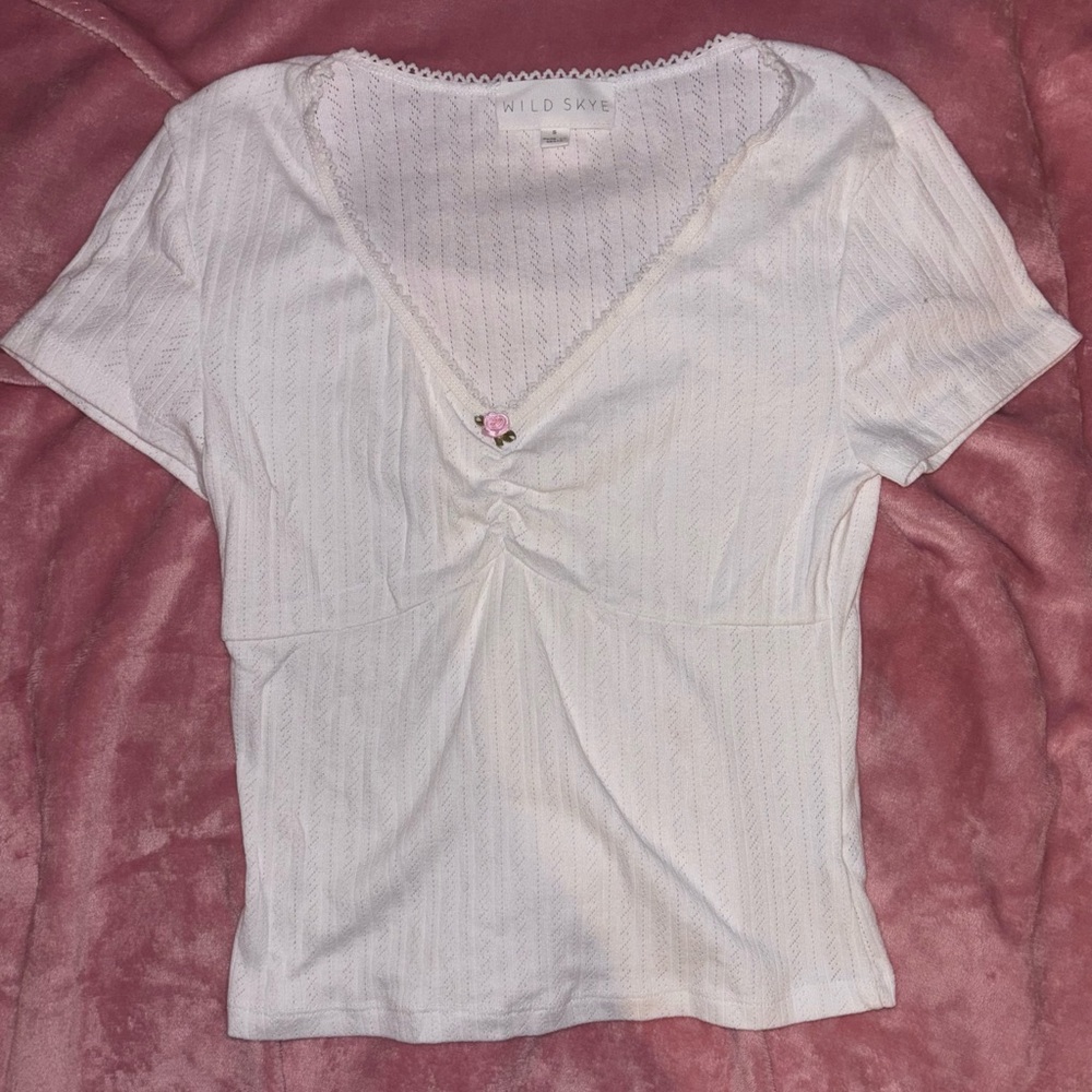 Wild Skye White Ruched V-Neck Blouse